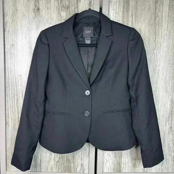 J Crew Blazer Sz 0 Super 120 Wool Black Single Breasted Career DEFECT - Picture 1 of 9
